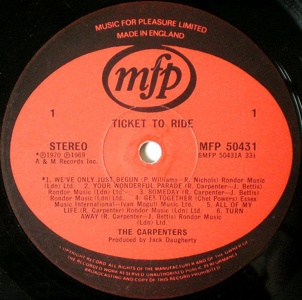 Carpenters : Ticket To Ride (LP, Album, Comp)