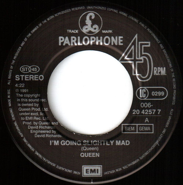 Queen : I'm Going Slightly Mad (7", Single)