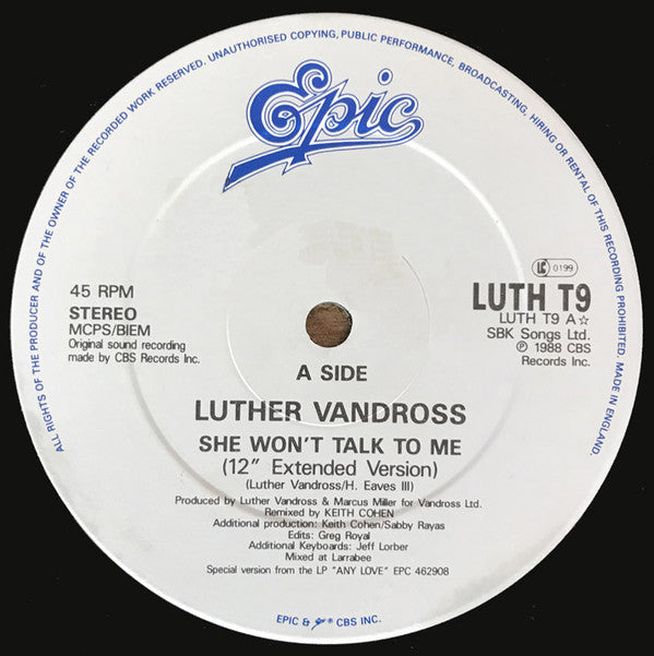 Luther Vandross : She Won't Talk To Me (12", Single)