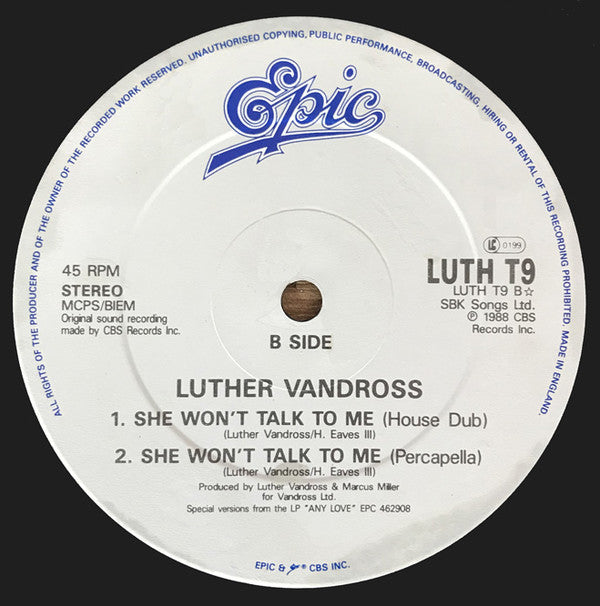 Luther Vandross : She Won't Talk To Me (12", Single)