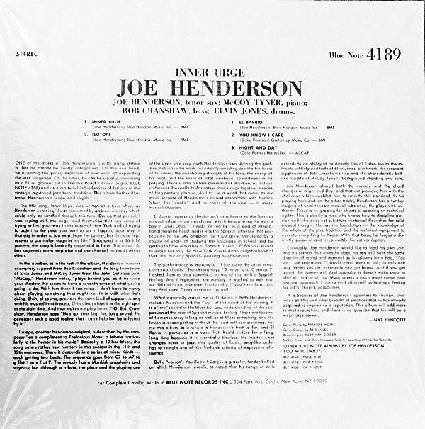 Joe Henderson : Inner Urge (LP, Album, RE, Sco)