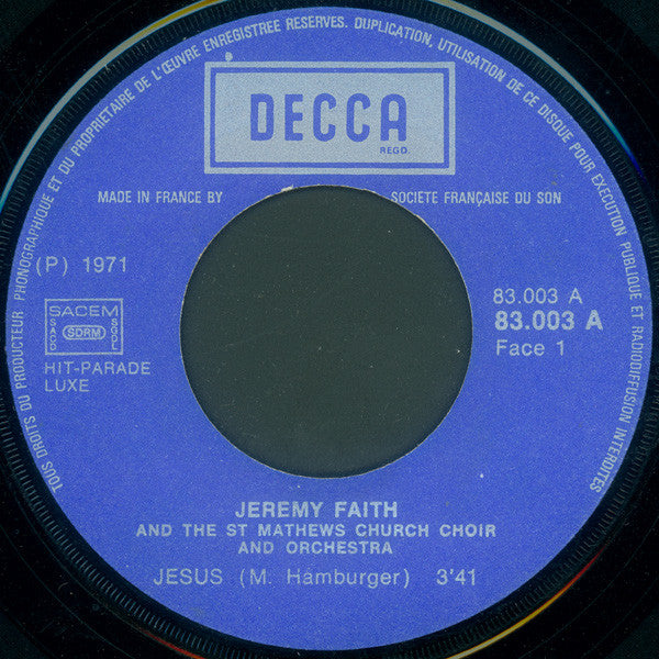Jeremy Faith And The Saint Mathews Church Choir And Orchestra : Jesus (7", Single)