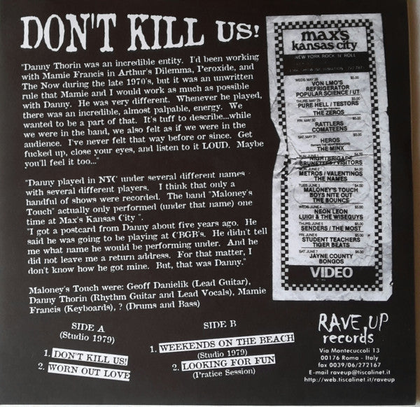 Maloney's Touch : Don't Kill Us (7")
