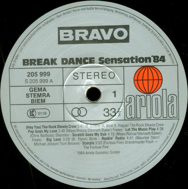 Various : Bravo Break Dance Sensation '84 (LP, Comp, Mixed)