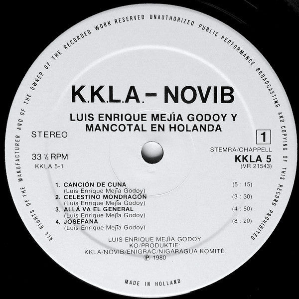 Luis Enrique Mejía Godoy Y Mancotal : En Holanda (LP, Album, Gat)