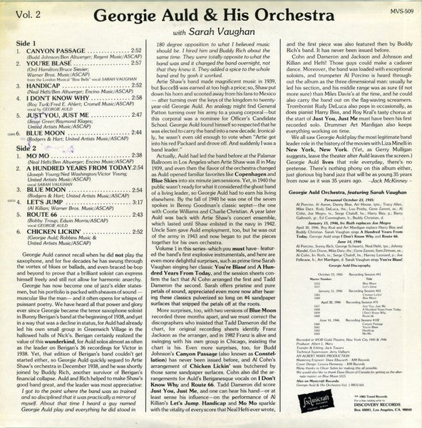 Georgie Auld And His Orchestra With Sarah Vaughan : Georgie Auld And His Orchestra Vol. 2 (LP, Comp)