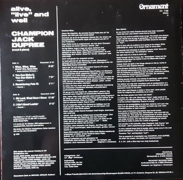 Champion Jack Dupree : Alive, "Live" And Well (Oh Lord, What Have I Done ...) (LP, Album, RE)