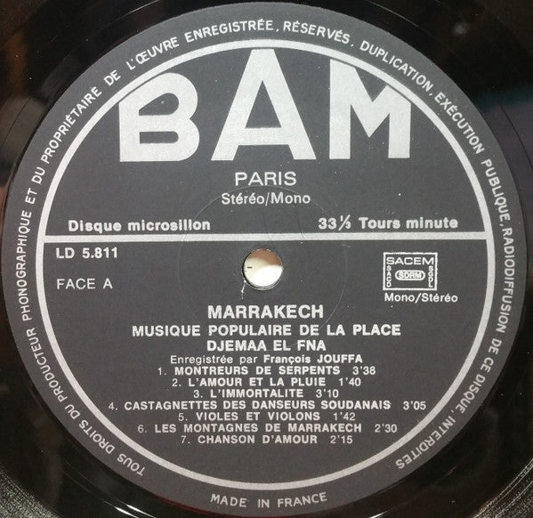 Various Enregistrée Par François Jouffa : Marrakech - Musique Populaire De La Place Djemaa El Fna (LP)
