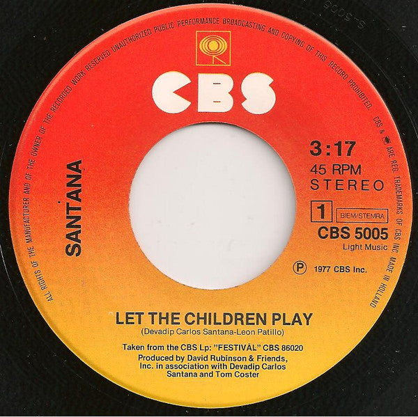 Santana : Let The Children Play / Carnaval (7", Single)