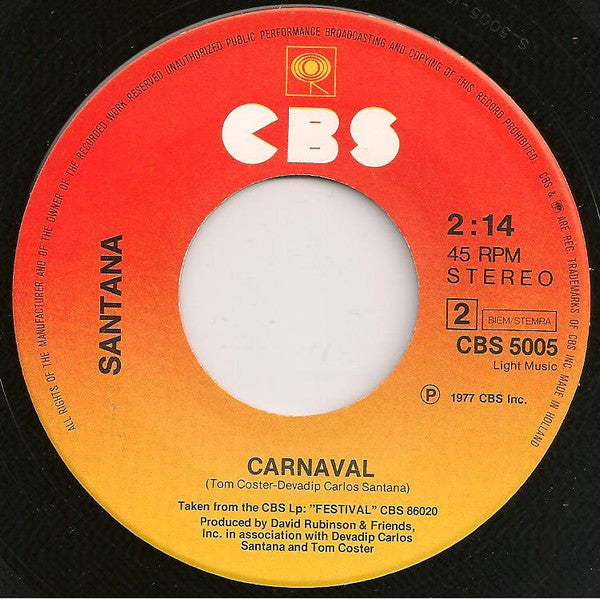 Santana : Let The Children Play / Carnaval (7", Single)