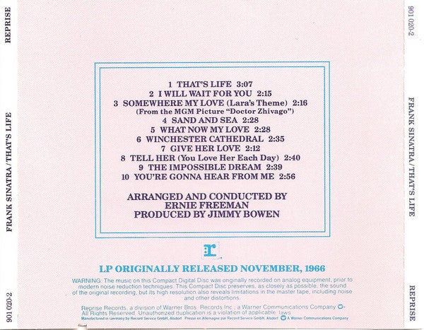 Frank Sinatra Arranged And Conducted By Ernie Freeman : That's Life (CD, Album, RE)