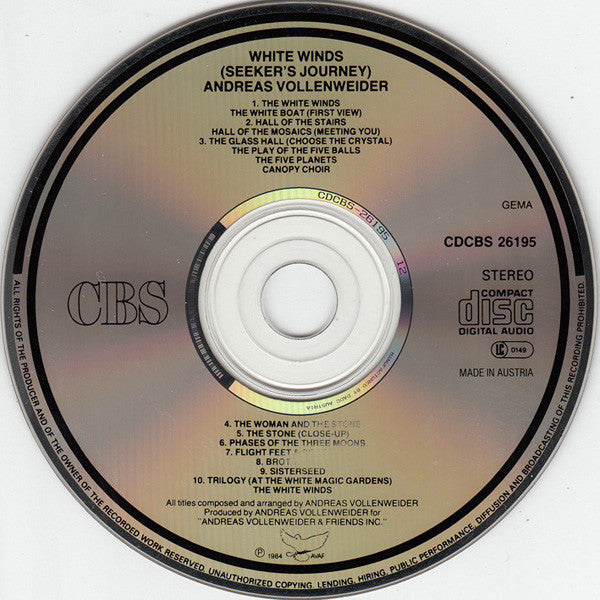 Andreas Vollenweider : White Winds (Seekers Journey) (CD, Album, RE)