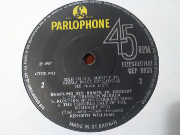 Kenneth Williams : Rambling Syd Rumpo In Concert (7", EP, Sol)