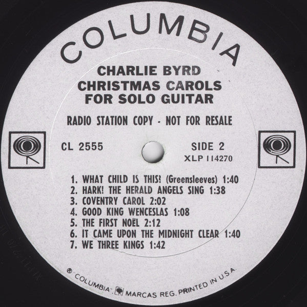 Charlie Byrd : Christmas Carols For Solo Guitar (LP, Album, Mono, Promo)