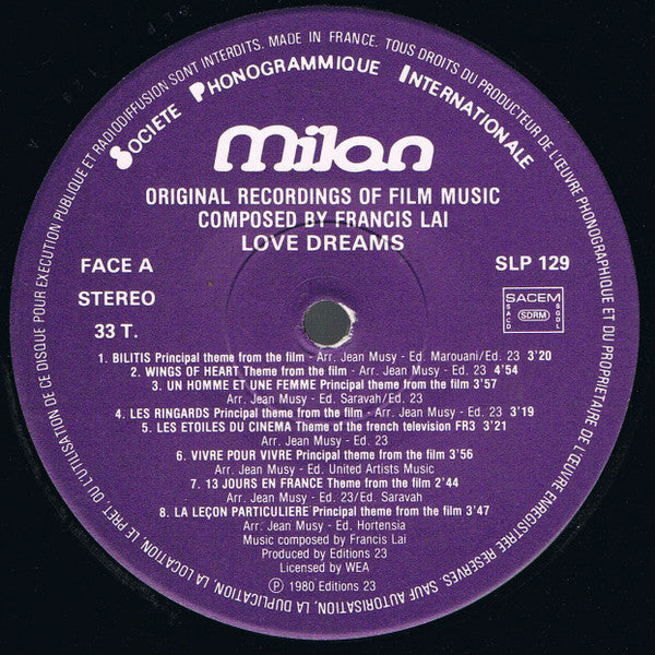 Francis Lai : Love Dreams (His 16 Most Beautiful Melodies) (LP, Comp)