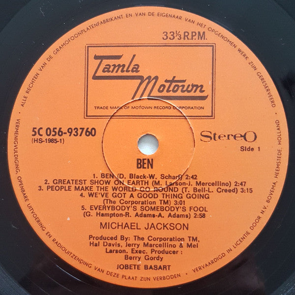Michael Jackson : Ben (LP, Album,  Re)