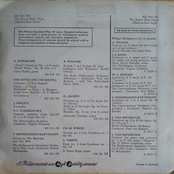 Royal Male Choir "Mastreechter Staar"* : Deep River / Old Black Joe / Nobody Knows / My Old Kentucky Home (7", EP)