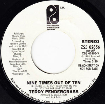 Teddy Pendergrass : Nine Times Out Of Ten (7", Single, Promo)