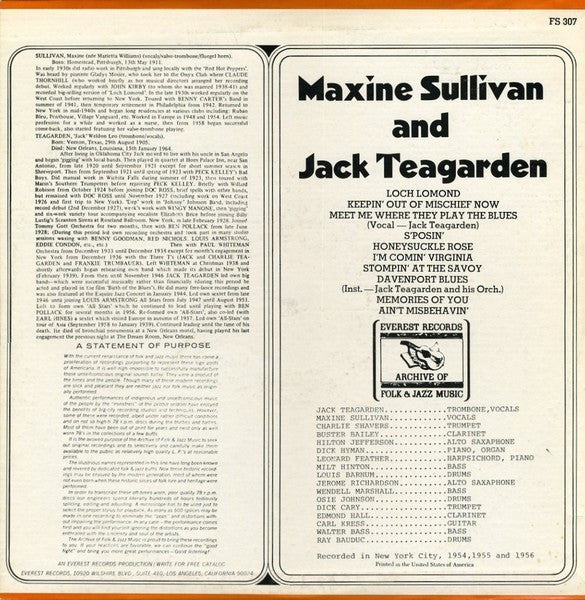 Maxine Sullivan And Jack Teagarden : Maxine Sullivan And Jack Teagarden (LP)