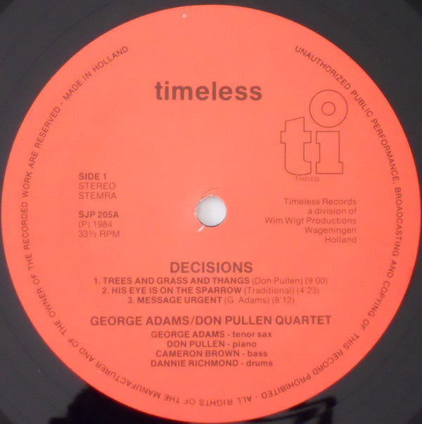 George Adams - Don Pullen Quartet : Decisions (LP, Album)