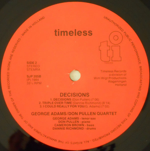 George Adams - Don Pullen Quartet : Decisions (LP, Album)