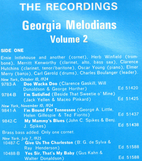 The Georgia Melodians : Volume Two 1924 - 1926 (LP, Comp)