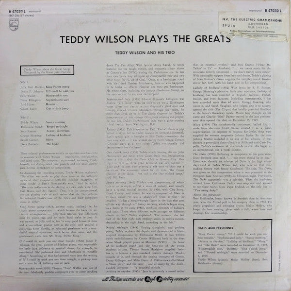 Teddy Wilson And His Trio* : Teddy Wilson Plays The Greats (LP, Album, Mono)