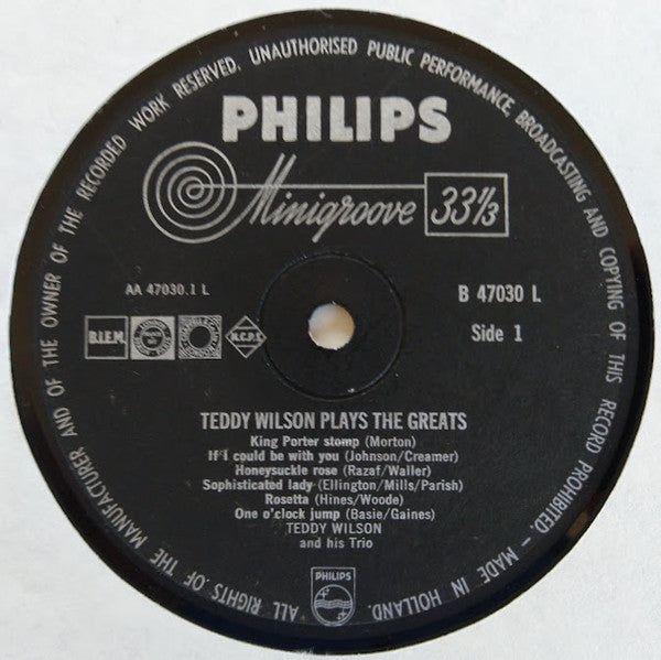 Teddy Wilson And His Trio* : Teddy Wilson Plays The Greats (LP, Album, Mono)