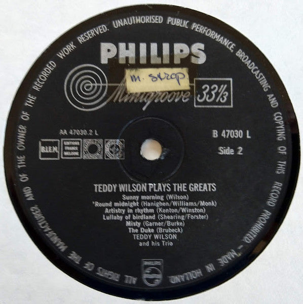 Teddy Wilson And His Trio* : Teddy Wilson Plays The Greats (LP, Album, Mono)