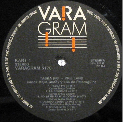 Carlos Mejía Godoy y Los De Palacagüina : Tasba Pri = Vrij Land (LP, Album)