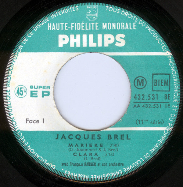 Jacques Brel : Marieke (7", EP, Mono)