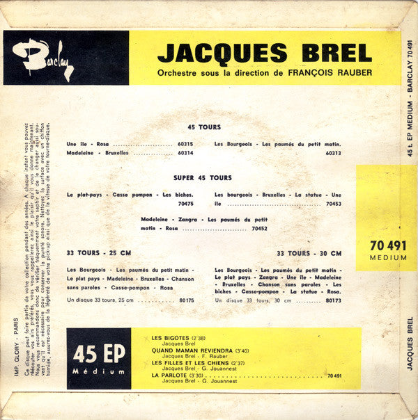 Jacques Brel : Les Bigotes (7", EP, RE)