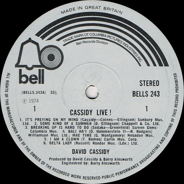 David Cassidy : Cassidy Live! (LP, Album)