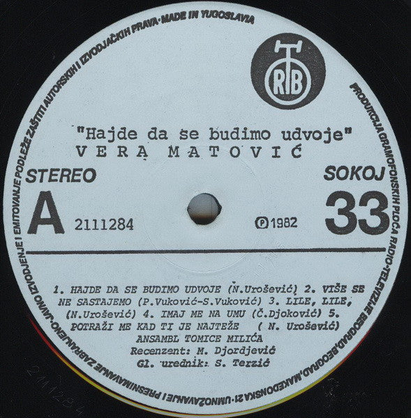 Vera Matović : Hajde Da Se Budimo Udvoje (LP, Album)