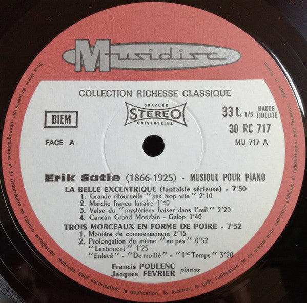 Erik Satie – Francis Poulenc, Jacques Février : Musique Pour Piano à Quatre Mains (LP, RE, Blu)
