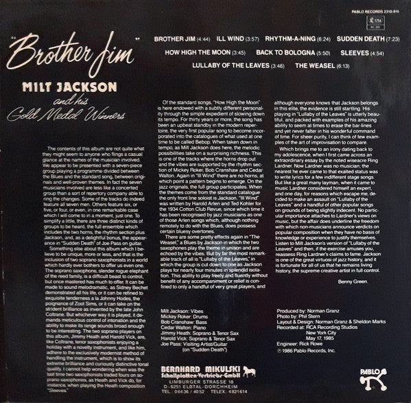 Milt Jackson And His Gold Medal Winners : Brother Jim (LP, Album)