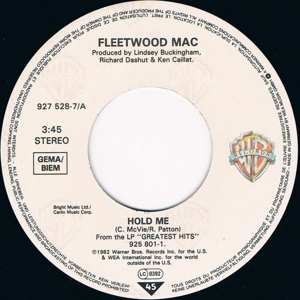 Fleetwood Mac : Hold Me (7", Single)
