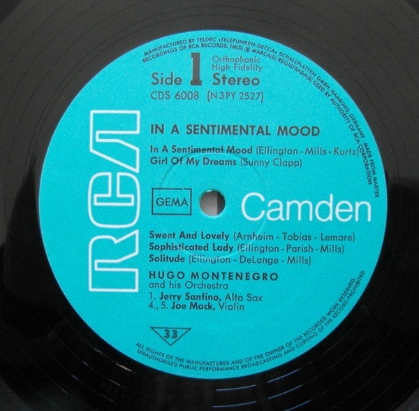 Hugo Montenegro And His Orchestra : In A Sentimental Mood (LP, Album)
