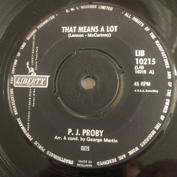 P.J. Proby : That Means A Lot (7", Single)