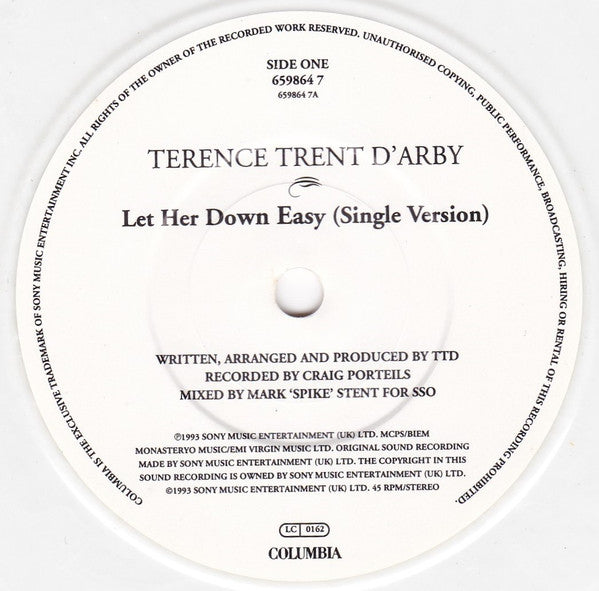 Terence Trent D'Arby : Let Her Down Easy (7", Single, Ltd, Whi)