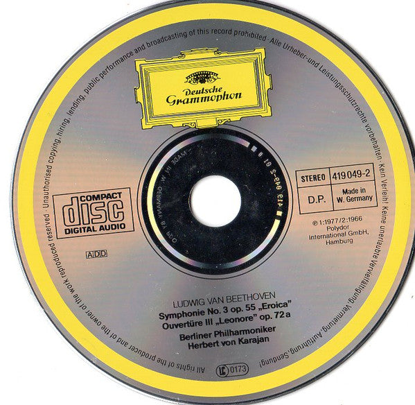 Ludwig van Beethoven – Berliner Philharmoniker, Herbert von Karajan : Symphonie Nr. 3 “Eroica” / Ouverture “Leonore III” (CD, Comp, RM)