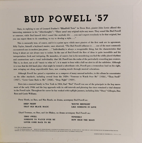 Bud Powell : Bud Powell '57 (LP, Album, Mono, RE)