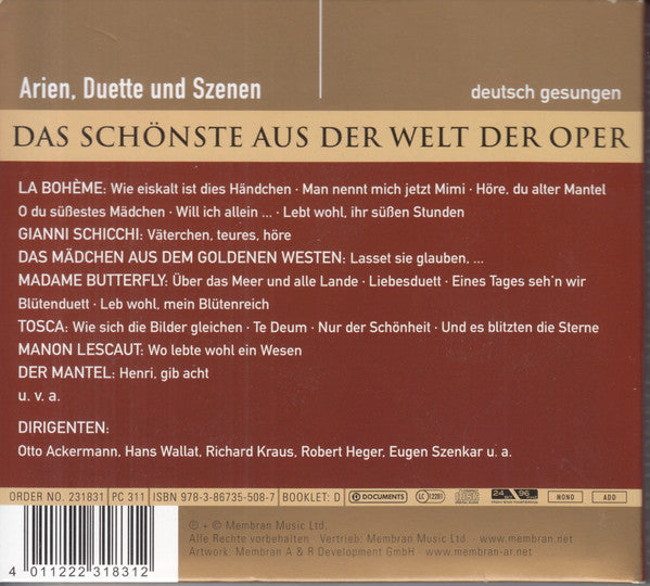 Various : Das Schönste Aus Der Welt Der Oper: La Bohéme/Gianni Schicchi/Madam Butterfly/Tosca/Manon Lescaut/Der mantel/Das Mädchen Aus Dem Goldenen Westen (2xCD, Comp, Mono, Dig)