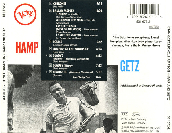Stan Getz / Lionel Hampton : Hamp And Getz (CD, Album, RE)