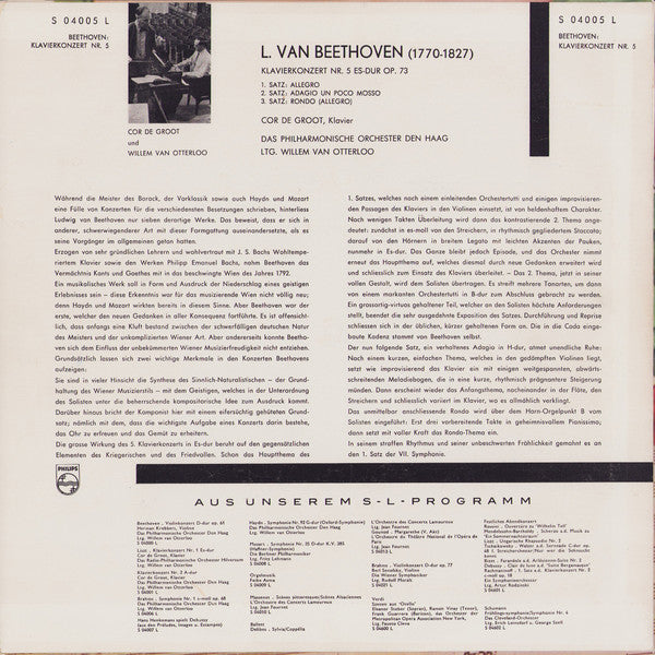 Ludwig van Beethoven – Cor De Groot, Willem Van Otterloo Conducting The Hague Philharmonic : Piano Concerto No. 5 "Emperor" (LP, Mono)