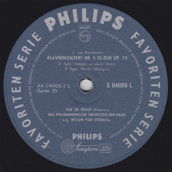 Ludwig van Beethoven – Cor De Groot, Willem Van Otterloo Conducting The Hague Philharmonic : Piano Concerto No. 5 "Emperor" (LP, Mono)