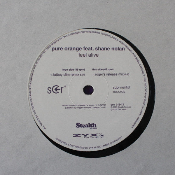 Pure Orange Feat. Shane Nolan : Feel Alive (12")