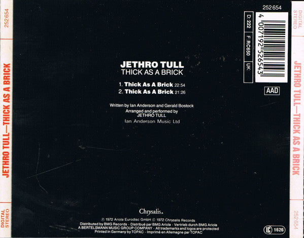 Jethro Tull : Thick As A Brick (CD, Album, RE)