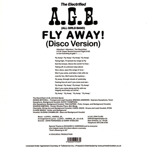 The Electrified A.G.B. (All Girls Band) : Fly Away (Disco Version) (12", Single, Ltd, RE)
