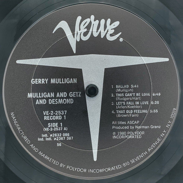 Gerry Mulligan : Mulligan And Getz And Desmond (2xLP, Comp, Mono, 56 )